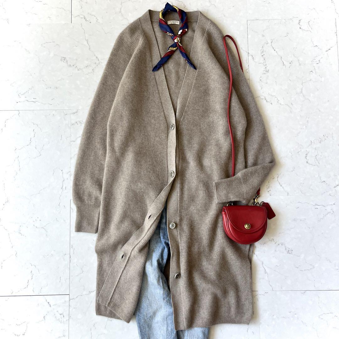☆ラクーン(たぬき)45%の高級(jí)素材 ヴェルメイユパー イエナ 美品 ふわふわ ファー ニット ロング カーディガン グレージュ IENA