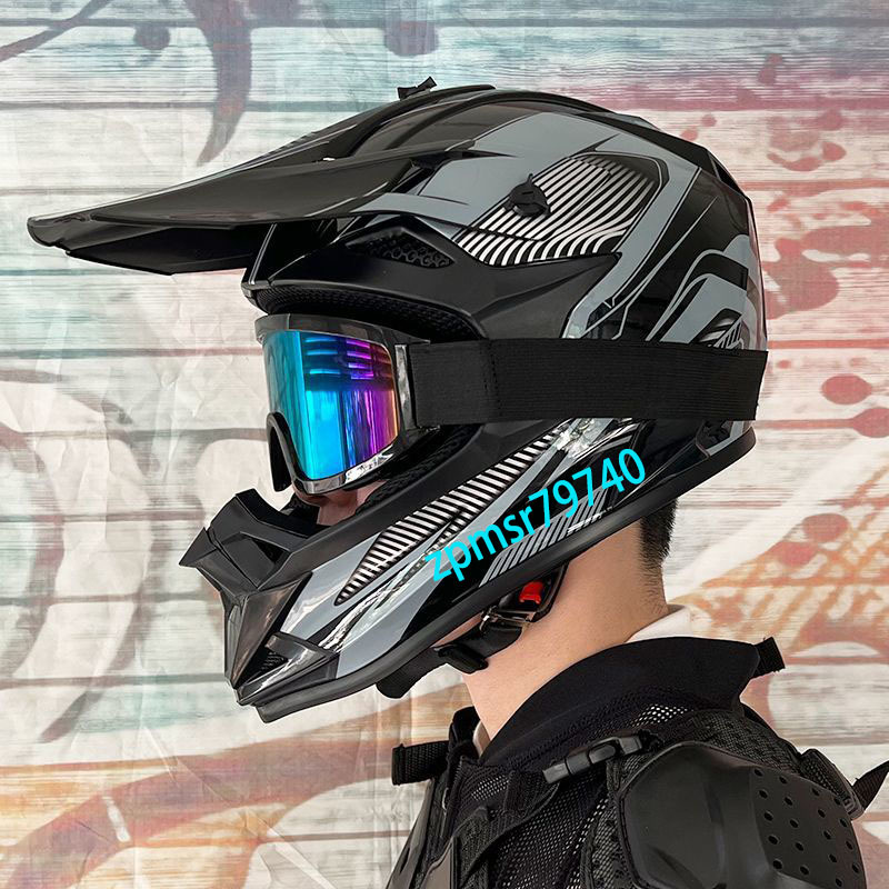新品　ゴーグル付き　バイク　オフロードヘルメット　フルフェイスヘルメット　インナー丸い洗い　　M～XXLサイズ　　XXL 