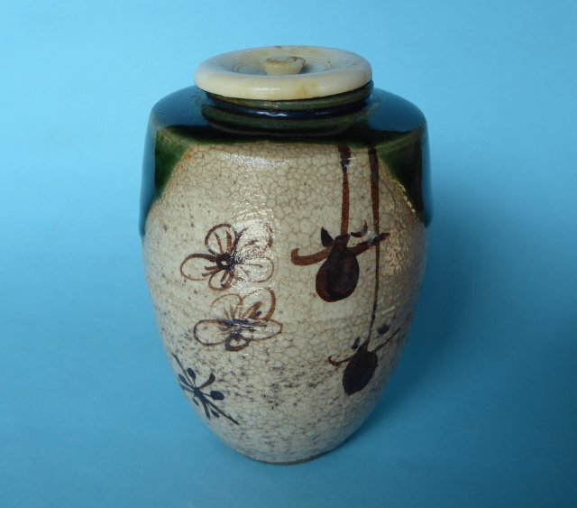 ◎茶道具 瀬戸赤津焼・山口錠鐵 織部肩衝茶入 桐共箱(茶道具 ◎茶道具 瀬戸赤津焼・山口錠鐵 織部肩衝茶入 桐共箱(茶道具