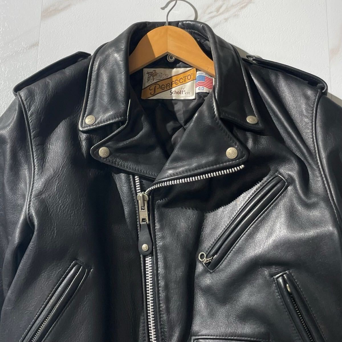 美品/Lsize】Schott ショット ダブルライダースジャケット 美品/Lsize】Schott ショット ダブルライダースジャケット