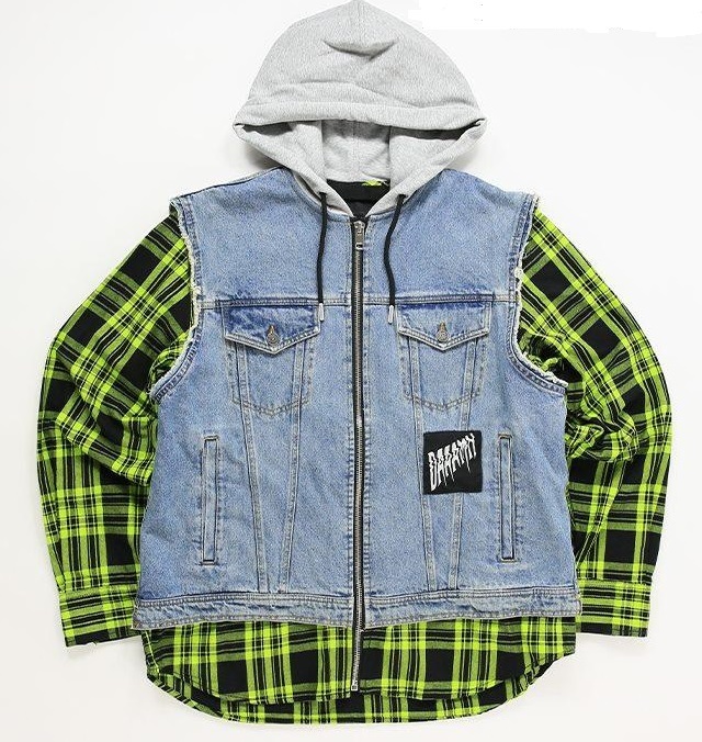 DIESEL チェック柄切替 レイヤード風 羊革切替 デニムジャケット 新品 即決 7.2万 正規品 ディーゼル デニムジャケット チェック