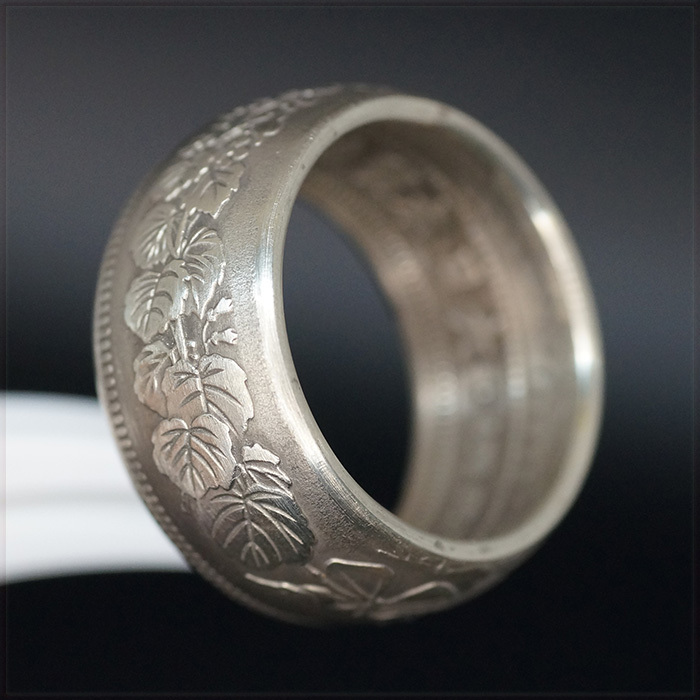 [RING] большой Япония Meiji 7 год 420 GRAINS TRADE DOLLAR 900 FINE America tray dodala- серебряная монета серебряная монета монета дизайн 13mm кольцо 31 номер 