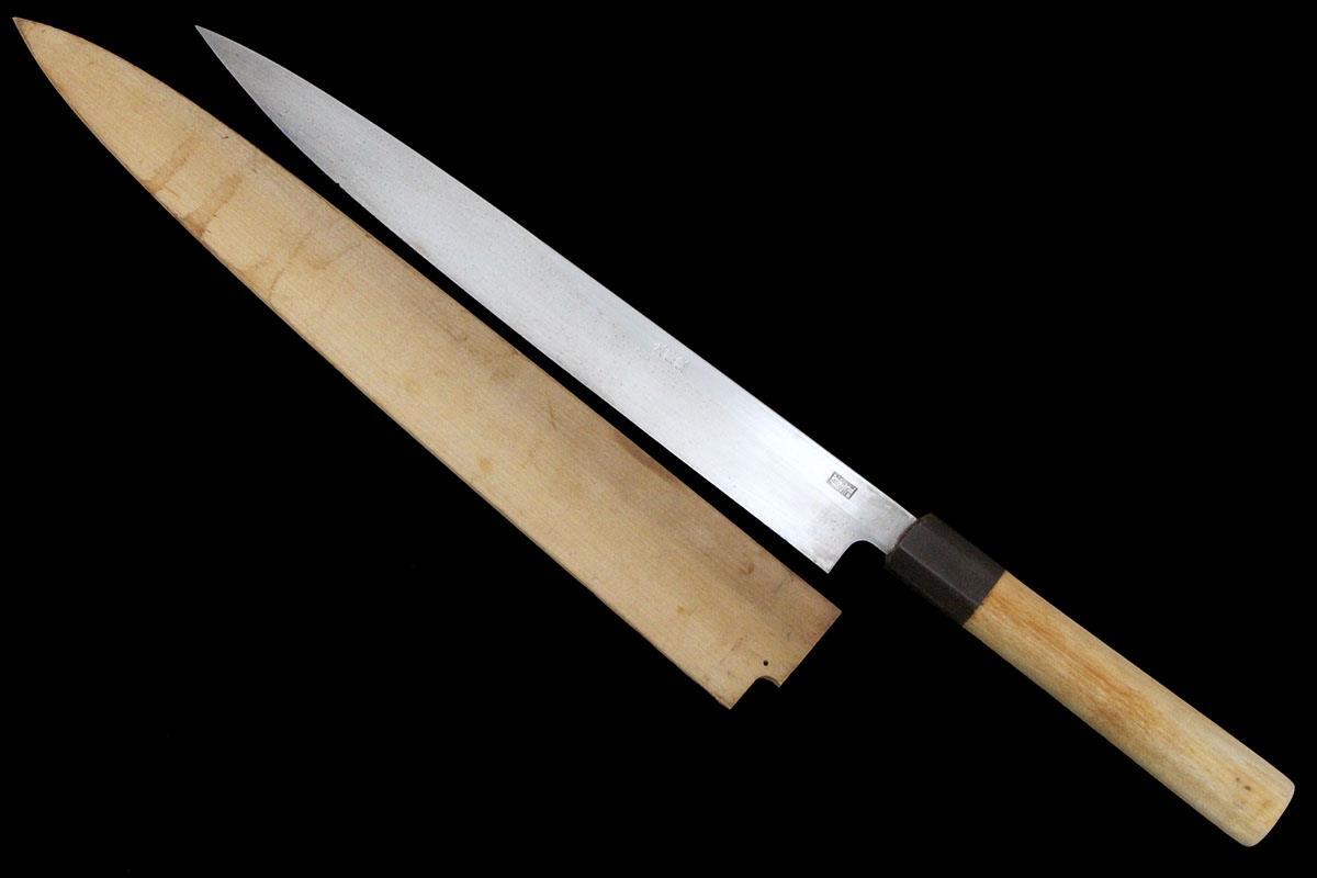 美品｜銘不明 柳刃包丁 霞 尺一 樸柄 名入 KN02-A11061-2L3B
