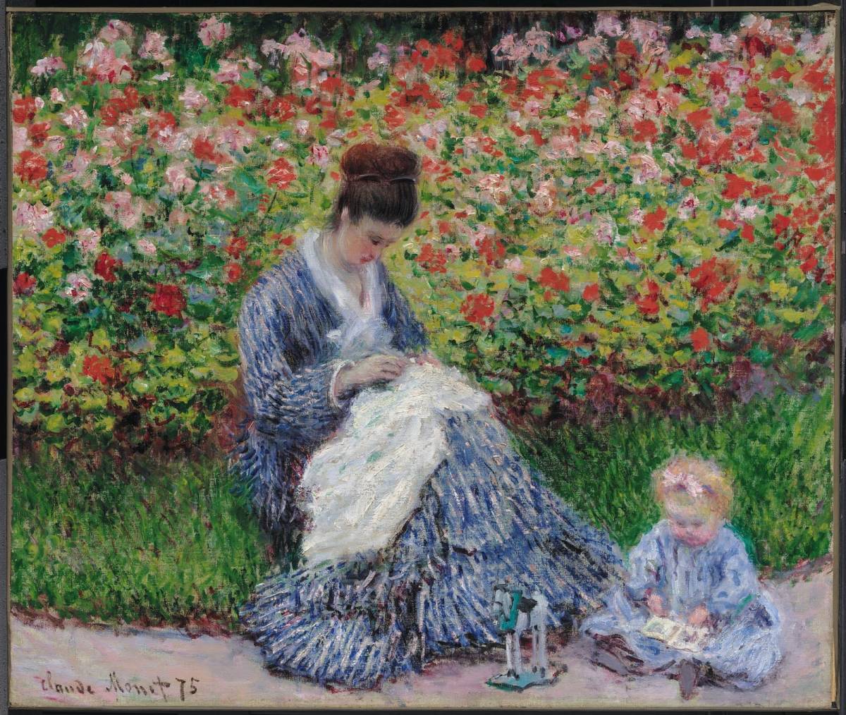 クロード・モネ　「庭のカミーユ　モネと子供」1875年 40×46cm 複製画◆モネ ミレー 絵画 美術 印象派 ルノワール ドガ 油彩画
