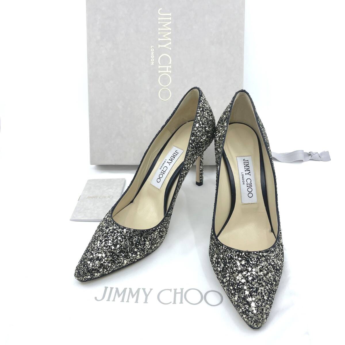 新品同様 裏張り有り】JIMMY CHOO ジミーチュウ グリッター 新品同様 裏張り有り】JIMMY CHOO ジミーチュウ グリッター