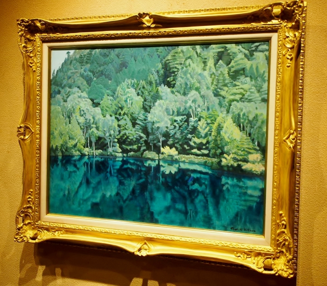 真作】石川滋彦「山湖緑」15号 大作逸品 明快、爽やかな青緑湖水 真作】石川滋彦「山湖緑」15号 大作逸品 明快、爽やかな青緑湖水