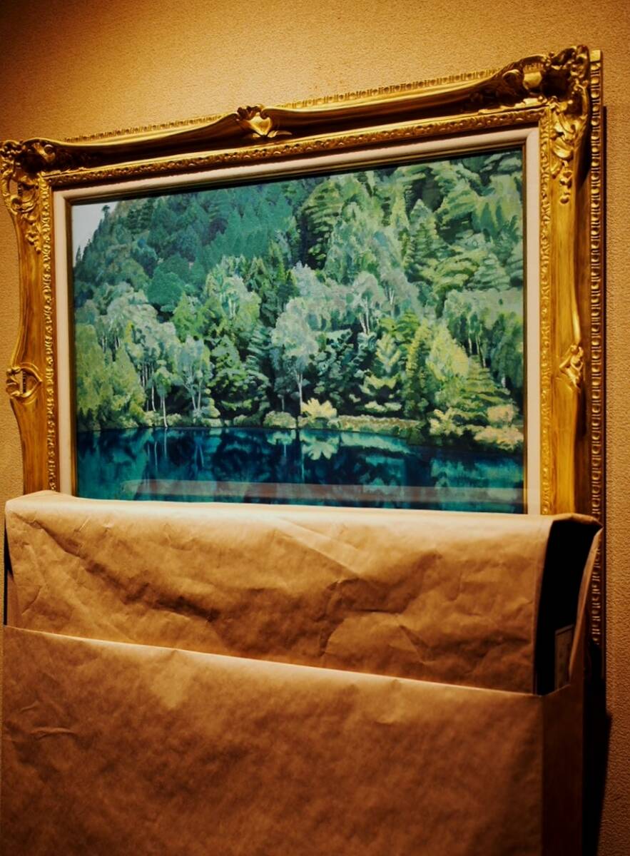 真作】石川滋彦「山湖緑」15号 大作逸品 明快、爽やかな青緑湖水 真作】石川滋彦「山湖緑」15号 大作逸品 明快、爽やかな青緑湖水