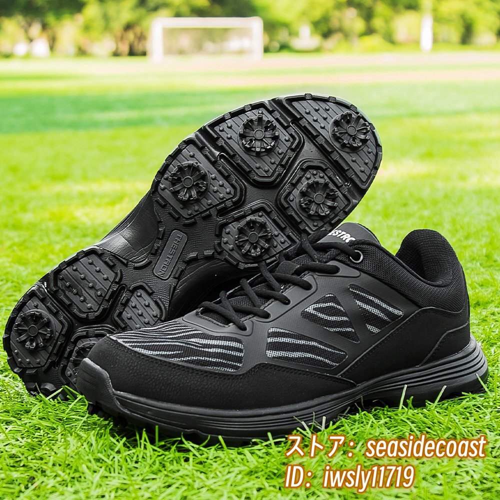 使い勝手の良い スニーカー メンズ ゴルフシューズ スパイク 新品特売 超軽量 26.5cm ブラック 紳士 耐磨 防滑 防水 スポーツシューズ 運動靴 ウォーキング 26.5cm