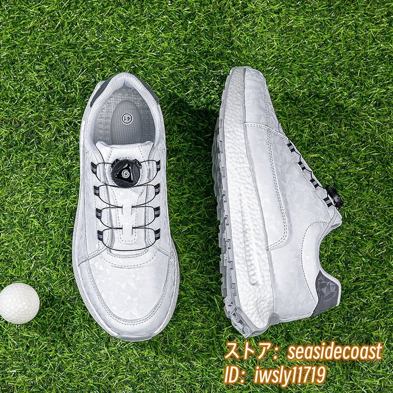 新品◆ゴルフシューズ スパイクレス メンズ 運動靴 スポーツシューズ ダイヤル式 男女兼用 スニーカー フィット感 超軽量 ホワイト 28.0cm