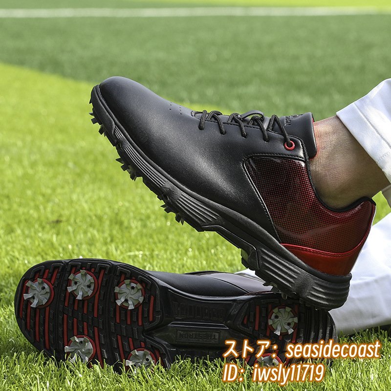 ファッション通販 安い 超希少 ゴルフシューズ 新品 スポーツシューズ 強いグリップ ソフトスパイク 運動靴グラデーション 幅広 スニーカー 防滑撥水 赤/黒 26.5cm 26.5cm
