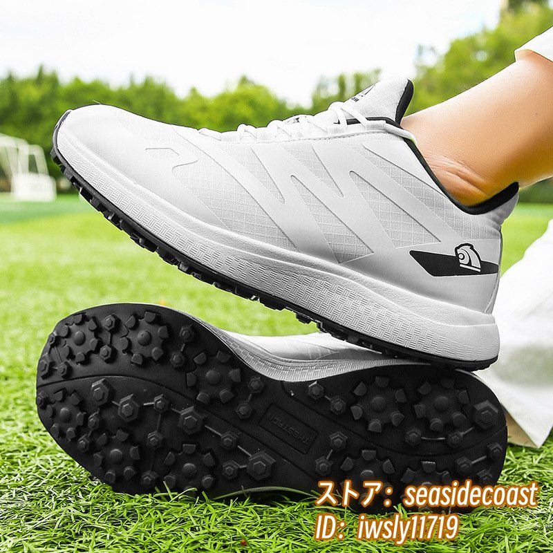 高級品■ゴルフシューズ 新品 スポーツシューズ 強いグリップ 運動靴 切替 メンズ 幅広 紳士 スニーカー 防滑 耐磨 通気性 ホワイト 28.0cm