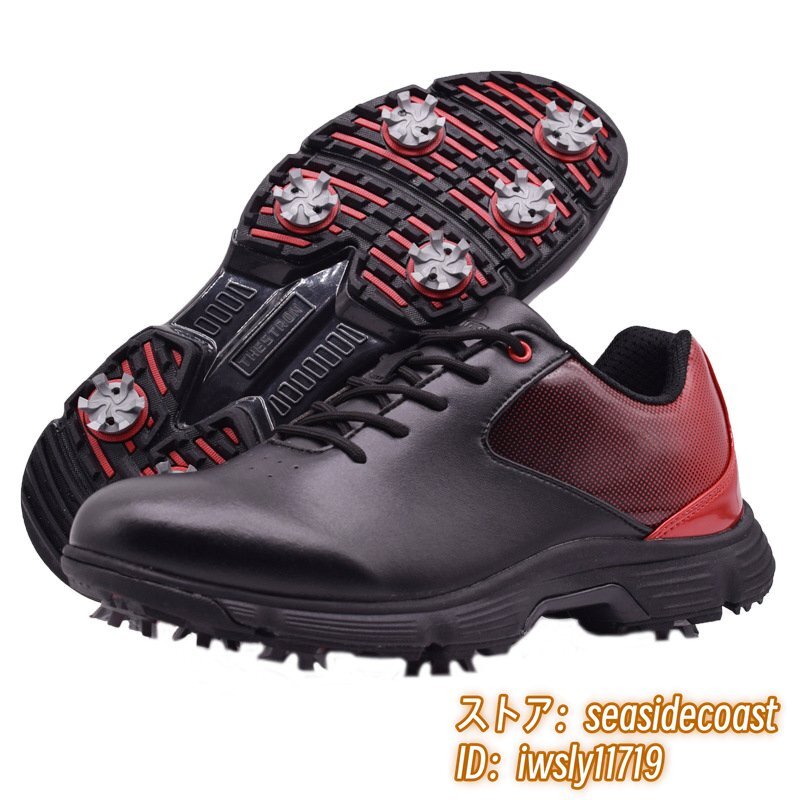 【格安saleスタート】 超希少 ゴルフシューズ 新品 スポーツシューズ 強いグリップ ソフトスパイク 運動靴グラデーション 幅広 スニーカー 防滑撥水 赤/黒 28.0cm 28.0cm