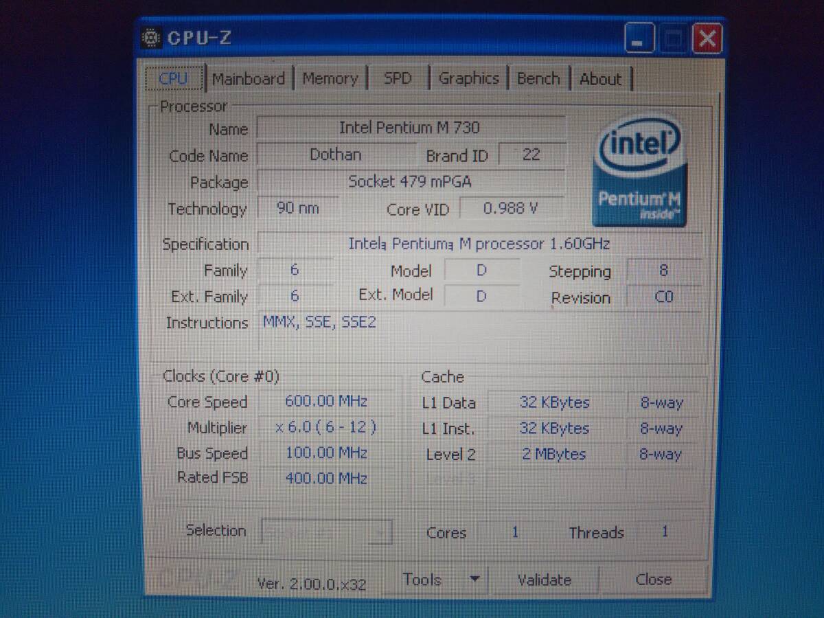 インテル Intel Pentium M 730 SL86G 1.60GHz 2MB FSB 533MHz 動(dòng)作確認(rèn)済 ③