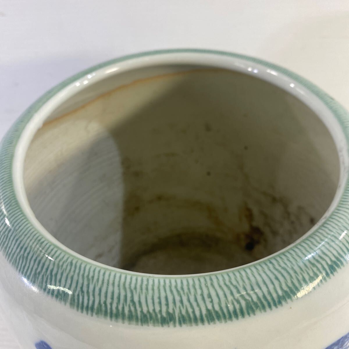 火鉢 手炙り火鉢 陶器 染付 当時物 メダカ鉢として 金魚鉢 睡蓮