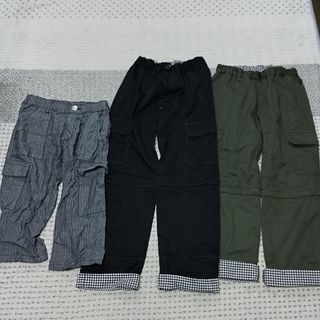 コムサイズム bebe 130 ズボン ３点セット ベベ まとめ　黒　ブラック　ベージュ　グリーン系　折り返し可裾チェック_画像1