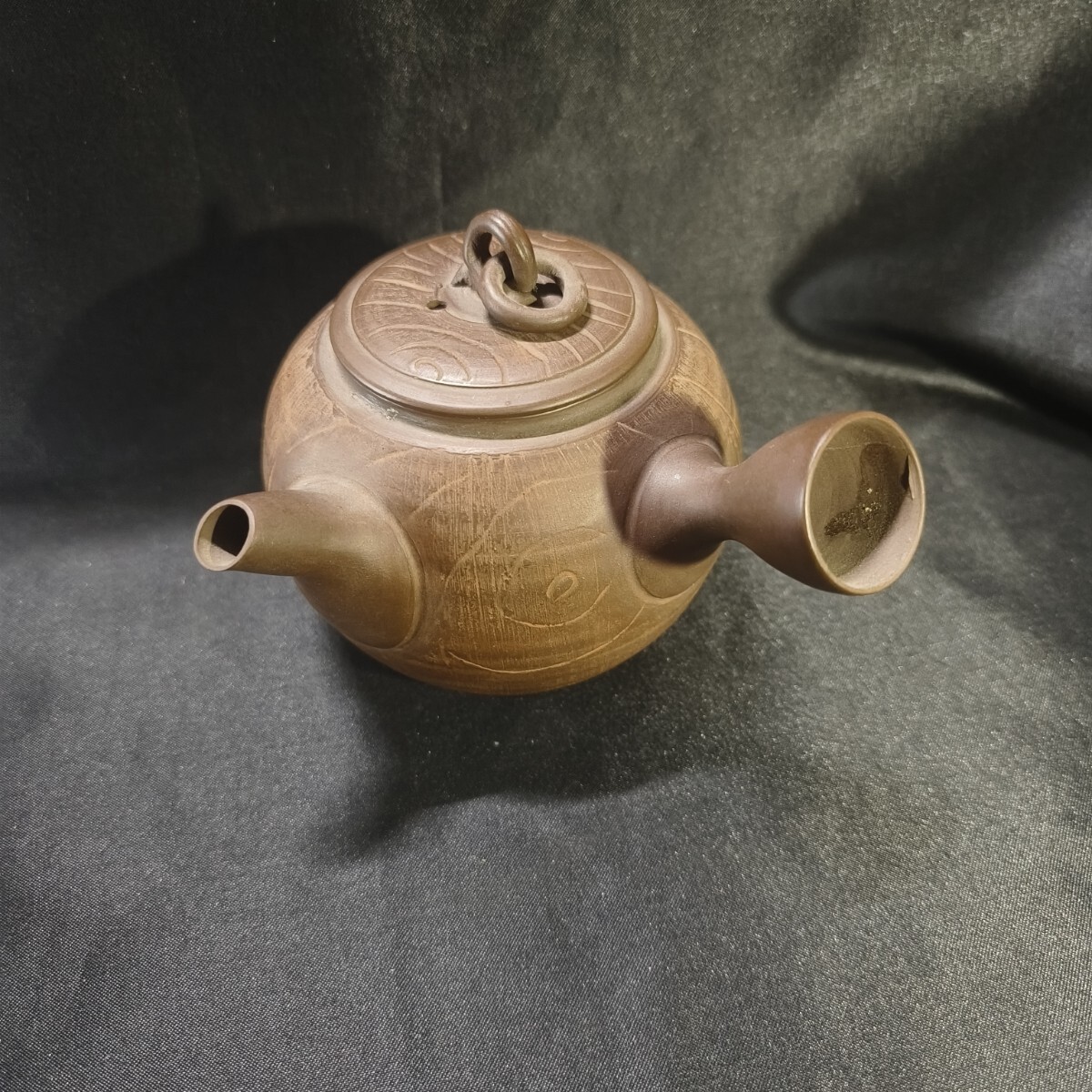 茶道具 常滑焼 宝瓶 木目文横手急須 時代物 手作り煎茶壺 旧家 茶道具 常滑焼 宝瓶 木目文横手急須 時代物 手作り煎茶壺 旧家