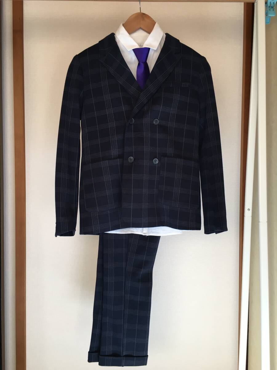 ★極美品(1回着用)★ZARA キッズ セットアップスーツ 152㎝ チェック柄ネイビー 入学式 卒業式