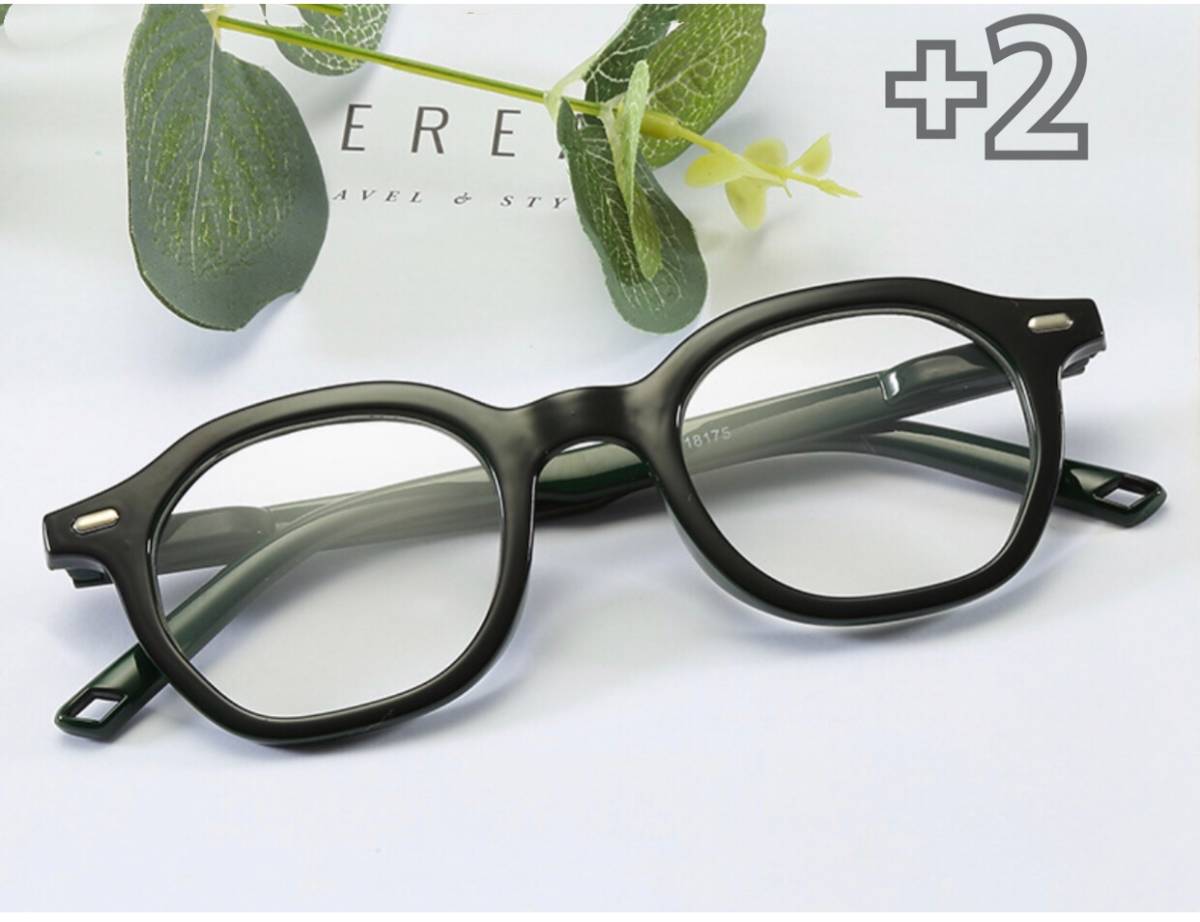 送料無料 ＋2 老眼鏡　リーディンググラス ブルーライトカット シニアグラス 軽量　メガネ ブラック　新品_画像1