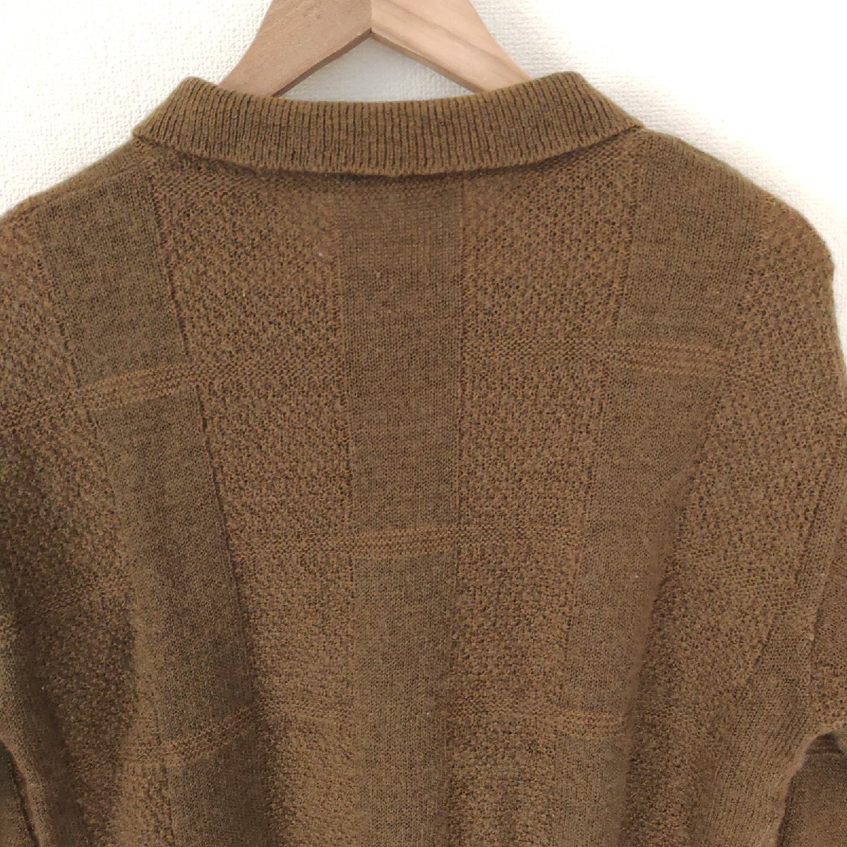 (^w^)b KOSUGI コスギ 80s 90s ビンテージ 長袖 ボタン ニット ポロ セーター カットソー トップス プルオーバー 無地 オリーブ M O11671DD_画像5