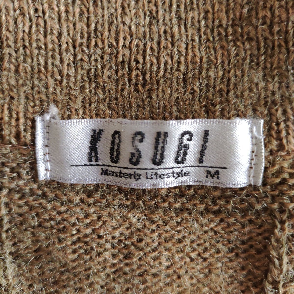 (^w^)b KOSUGI コスギ 80s 90s ビンテージ 長袖 ボタン ニット ポロ セーター カットソー トップス プルオーバー 無地 オリーブ M O11671DD_画像8