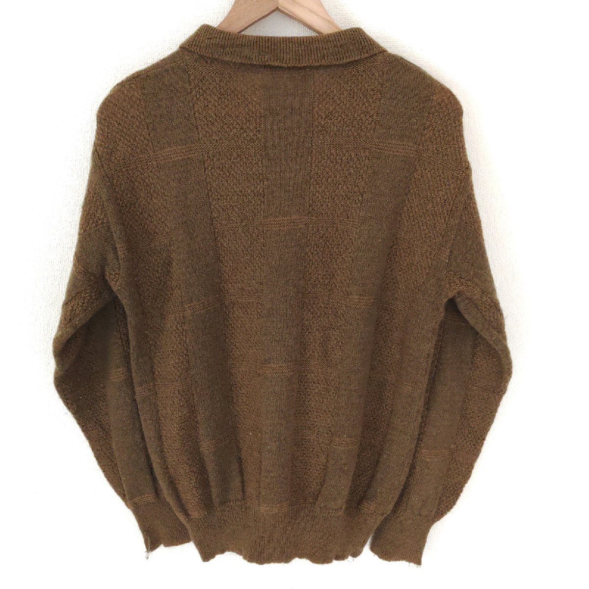 (^w^)b KOSUGI コスギ 80s 90s ビンテージ 長袖 ボタン ニット ポロ セーター カットソー トップス プルオーバー 無地 オリーブ M O11671DD_画像2