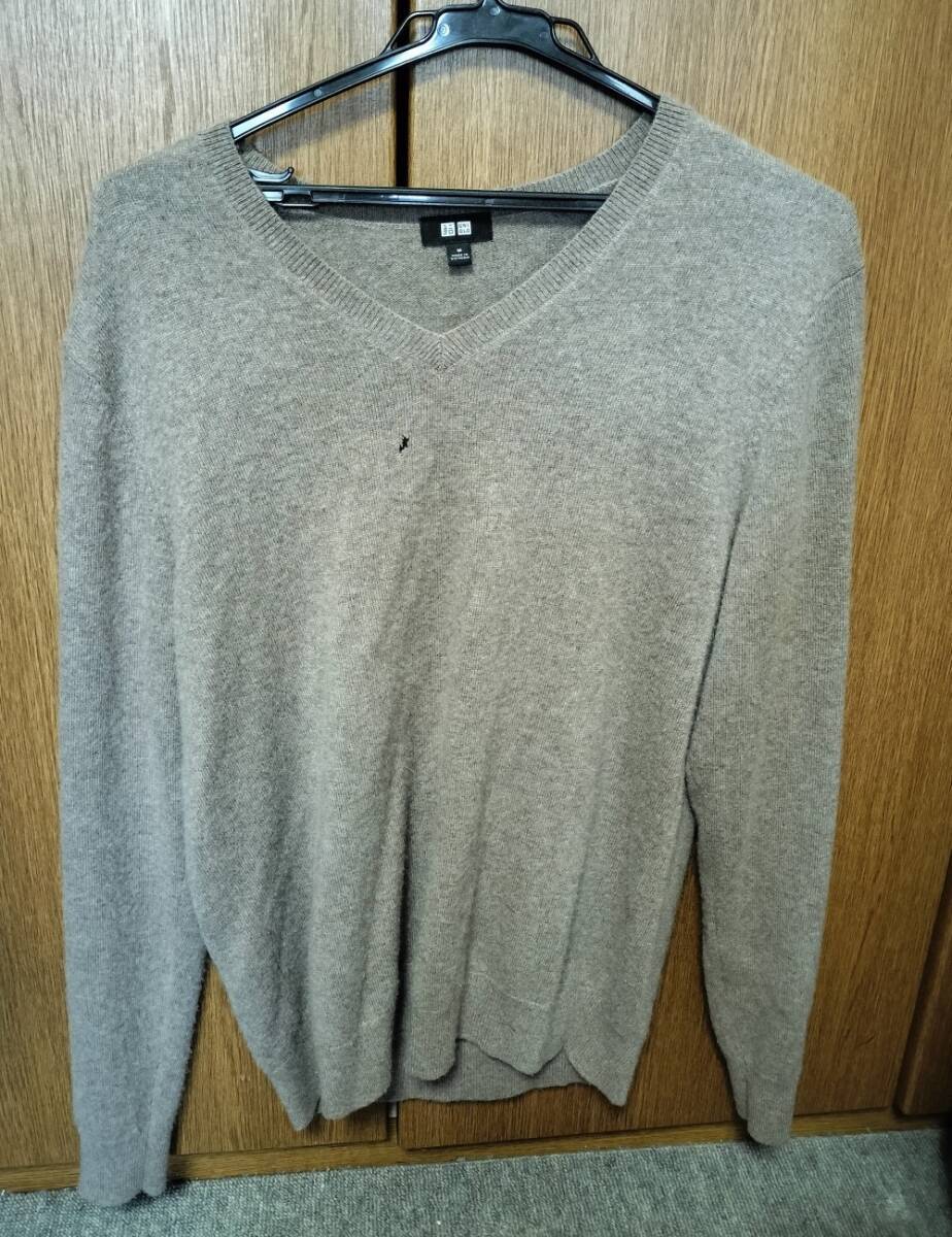  ユニクロ カシミヤ セーター メンズ Mサイズ 長袖 チャコール 茶色 UNIQLO_画像1