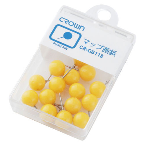 クラウン マップ画鋲 黄 入数：1ケース(15本) CR-GB118-Y(03645)_画像1