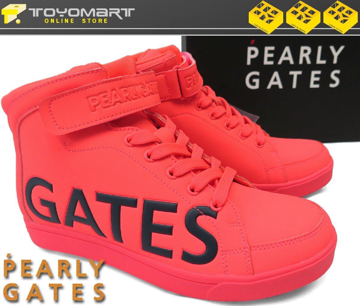G322● PEARLY GATES パーリーゲイツ ●新品　サイドロゴミドルカット レディース スパイクシューズ　ピンク/23.0cm　定価37400円　展示品