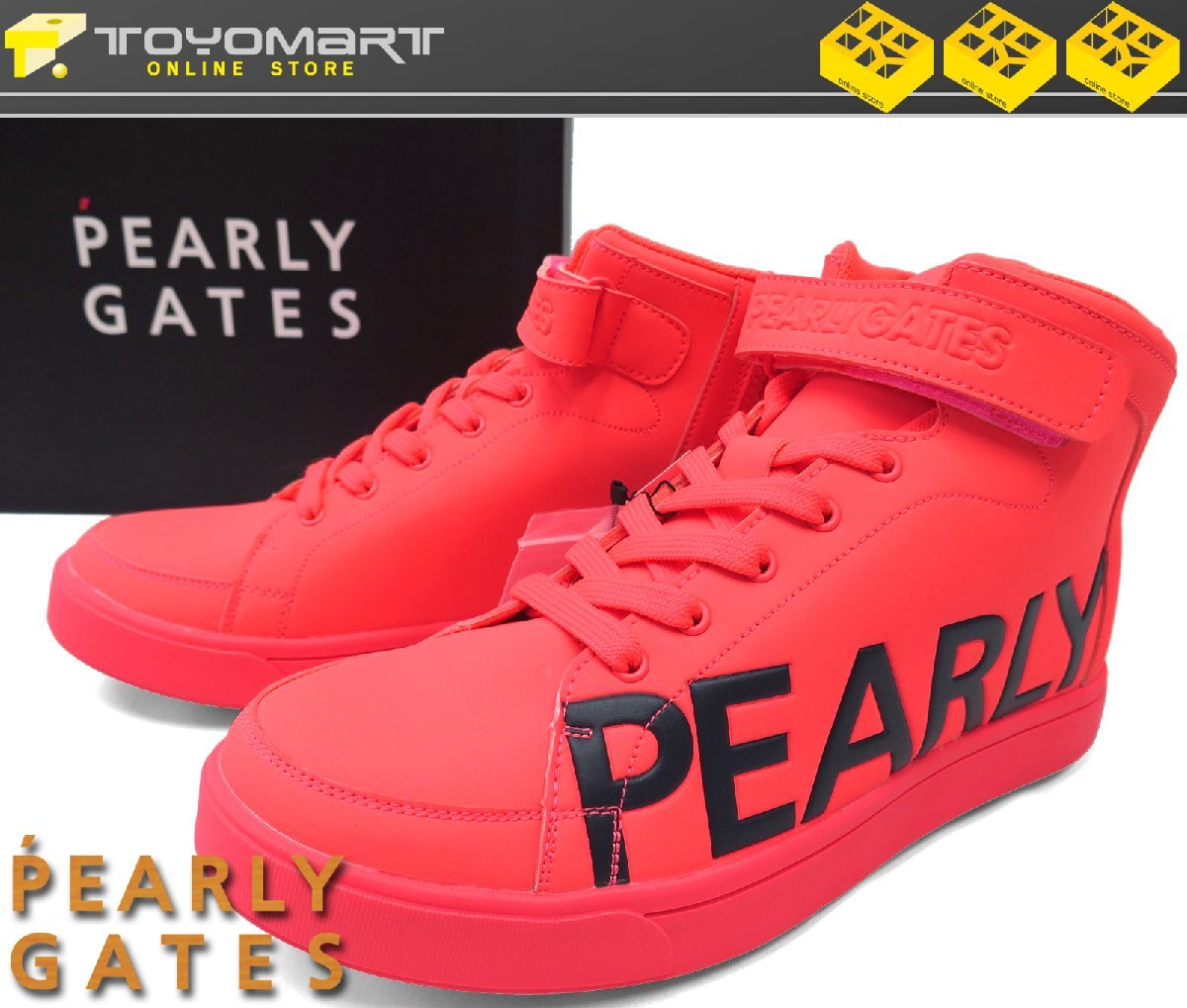 G321● PEARLY GATES パーリーゲイツ ●新品 サイドロゴミドルカット スパイクシューズ ピンク/26.5cm 定価37400円 展示品