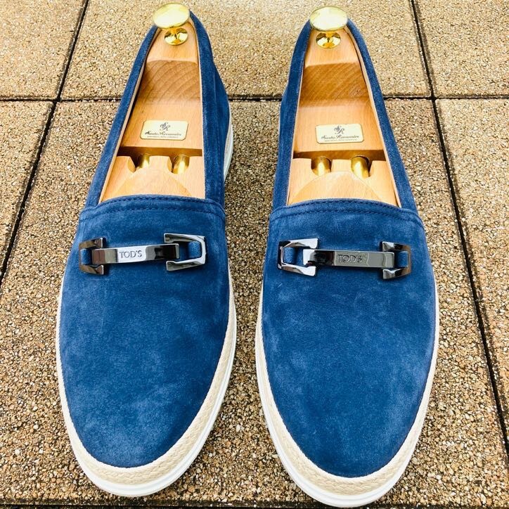 ★美品★ トッズ TOD'S 7 約25.cm スリッポン ビットローファー デッキシューズ スエード BL 青 ブルー マリンテイスト イタリア制
