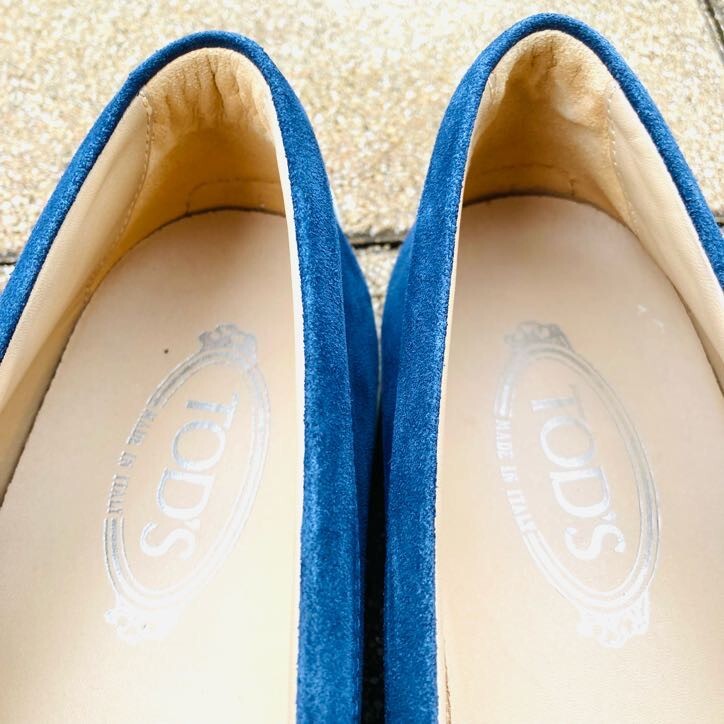★美品★ トッズ TOD'S 7 約25.cm スリッポン ビットローファー デッキシューズ スエード BL 青 ブルー マリンテイスト イタリア制
