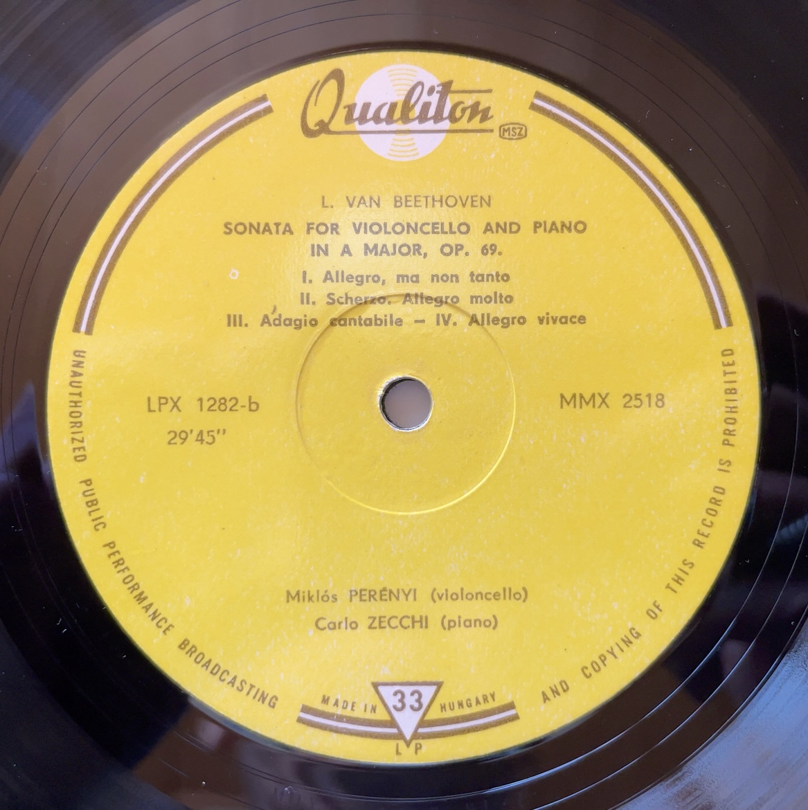  микро -shu* Pele -ni(vc),karuro*zeki(pf)/ беж to-ven: виолончель sonata no. 1 номер, 3 номер HN Qualiton LPX 1282 MONO первый .