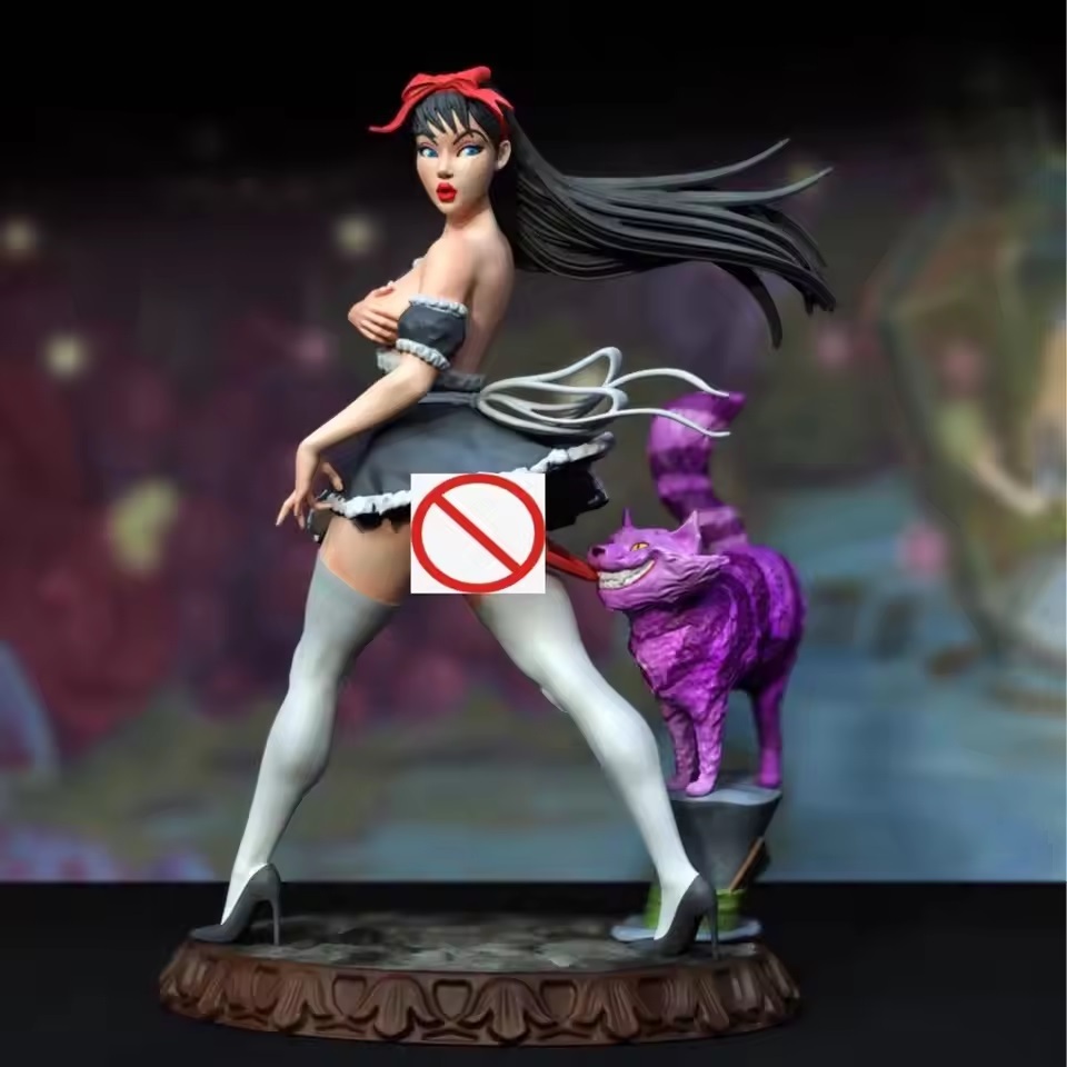 約75mm 女の子 貓 セクシー ジオラマ ワンダー セミヌード メイド アリス 樹脂 模型 未涂裝 未組み立て レジン フィギュア MO Q243
