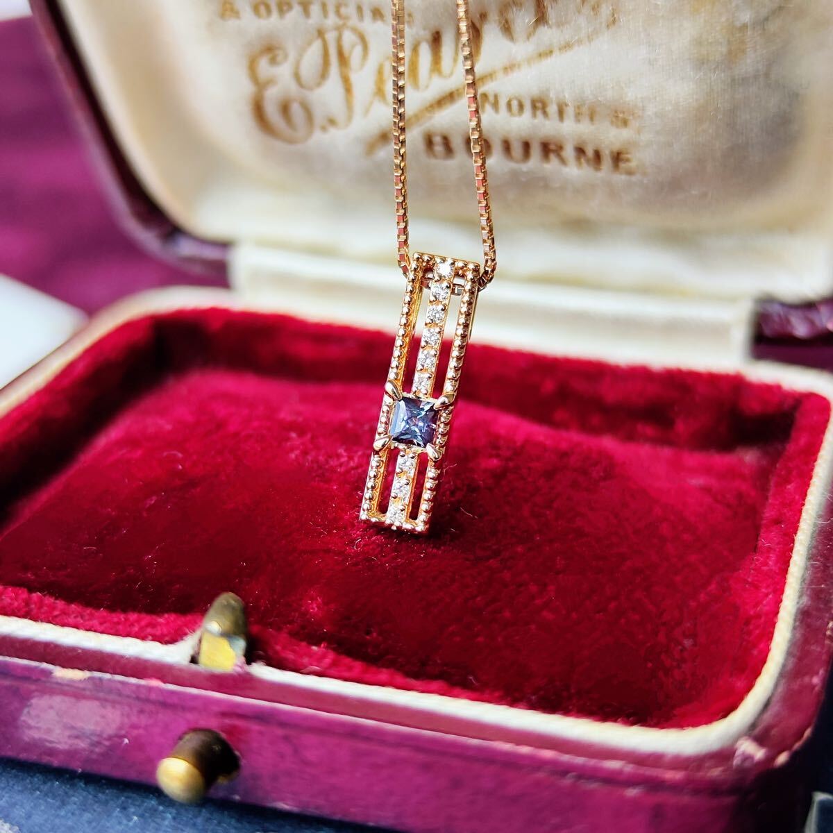 天然アレキサンドライト 天然ダイヤモンド 18金PG ピンクゴールド ネックレス ソーティング付き