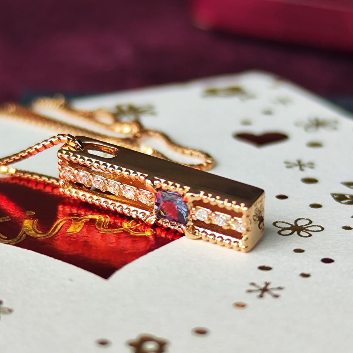 天然アレキサンドライト 天然ダイヤモンド 18金PG ピンクゴールド ネックレス ソーティング付き