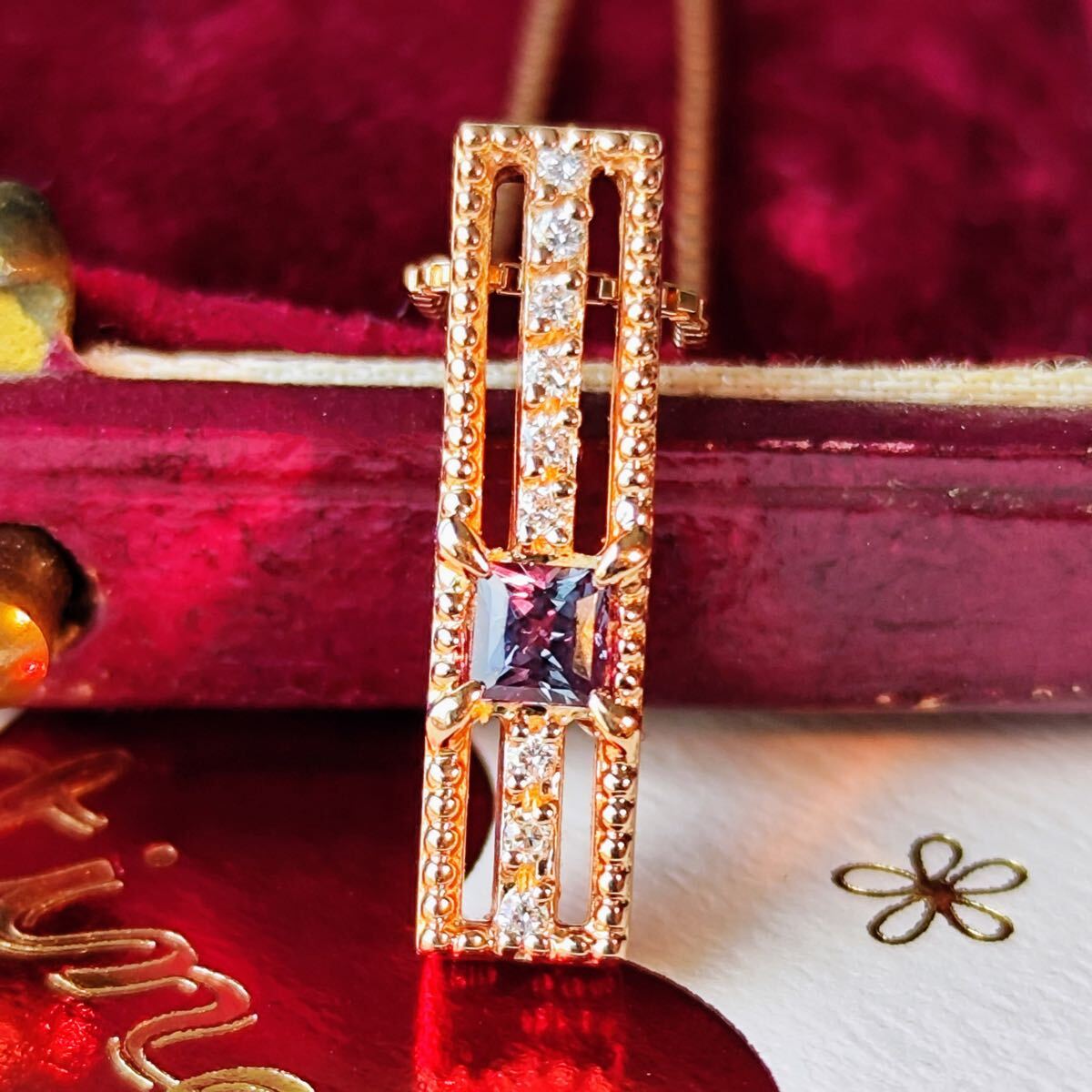 天然アレキサンドライト 天然ダイヤモンド 18金PG ピンクゴールド ネックレス ソーティング付き