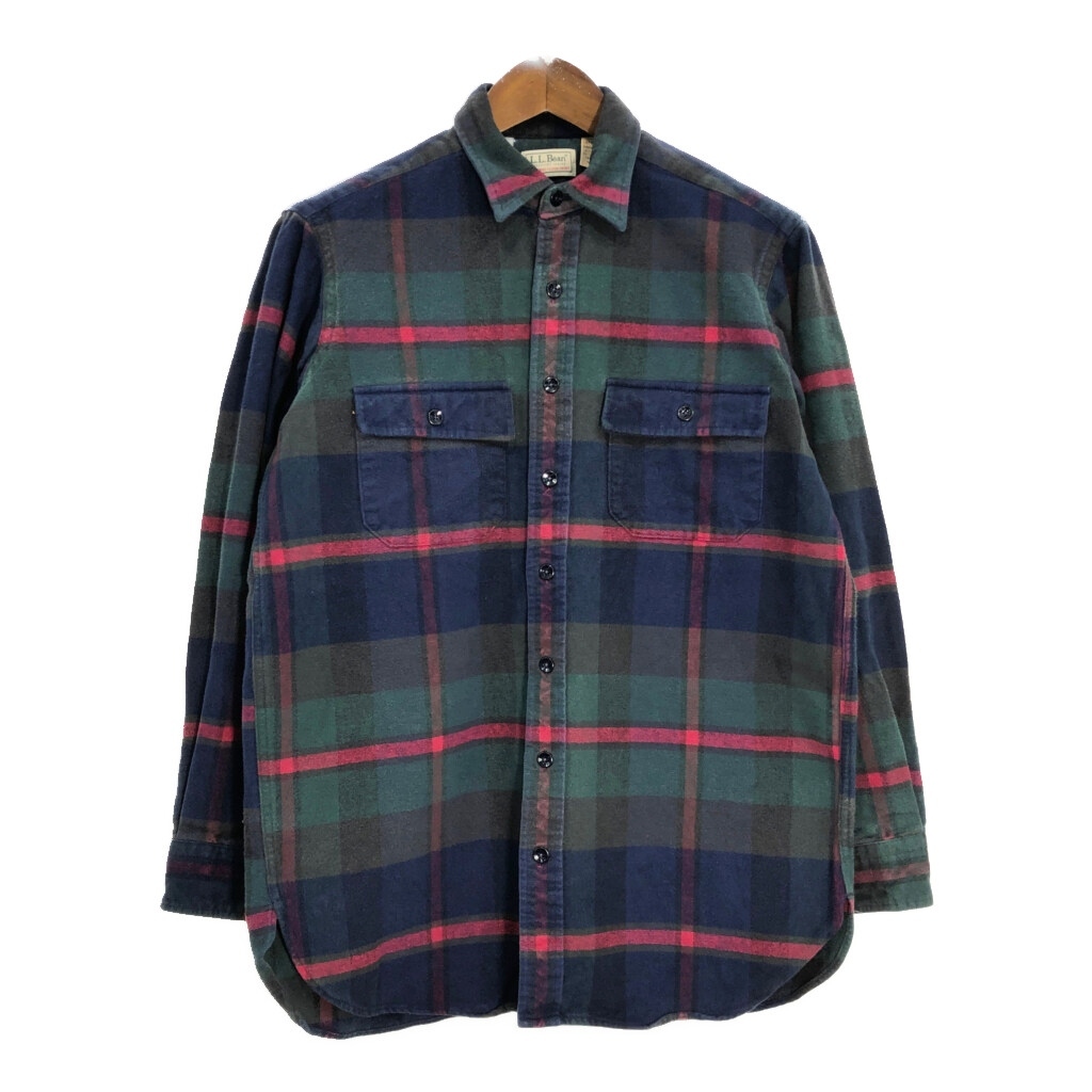 レビュー高評価の商品 アウトドア シャモアクロスシャツ エルエルビーン L.L.Bean USA製 80年代 マドラスチェック T2239 古着 中古 M) (メンズ ネイビー 男性用