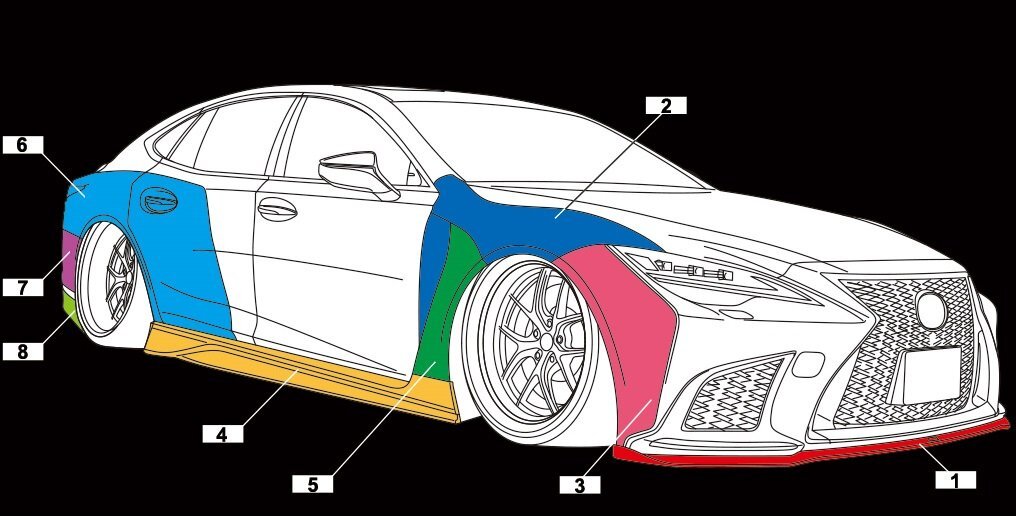 【M’s】 レクサス 50系 LS LS500 LS500h F-SPORT 后期 2020.11- AIMGAIN 純VIP GT WIDE BODY ワイドフェンダーキット 6點(diǎn) エイムゲイン