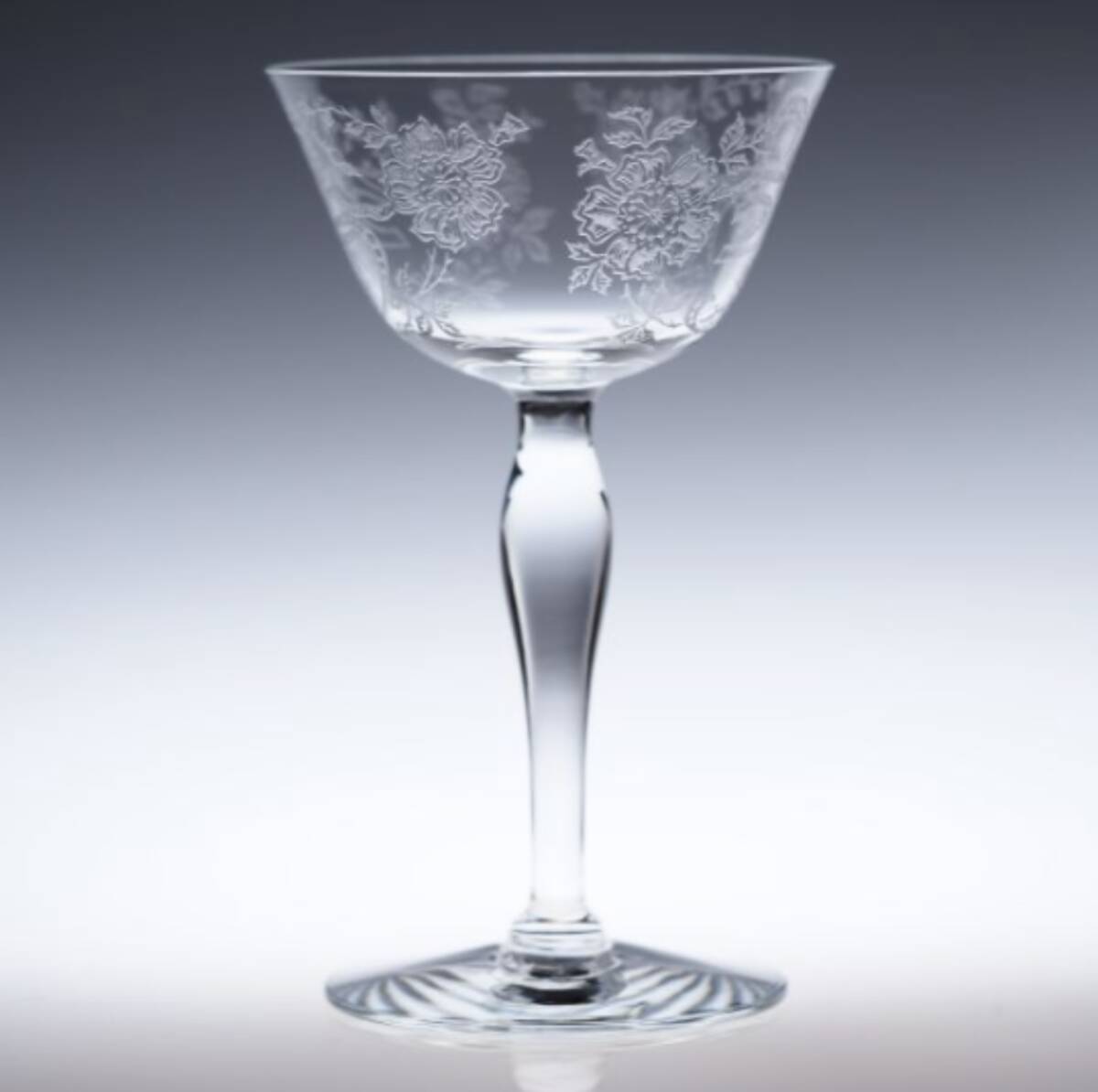 ヴィンテージ ティフィン(Tiffin)・ 草花文カクテルグラス ◆ Vintage Tiffin Floral Cocktail Glass