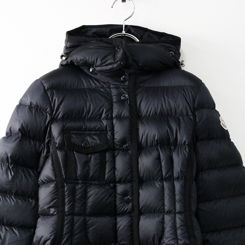 良品 2018年製 モンクレール MONCLER HERMINE GIUBBOTTO エルミンヌ ダウンコート 0/ブラック 羽織り アウター フード【2400014284942】_画像3
