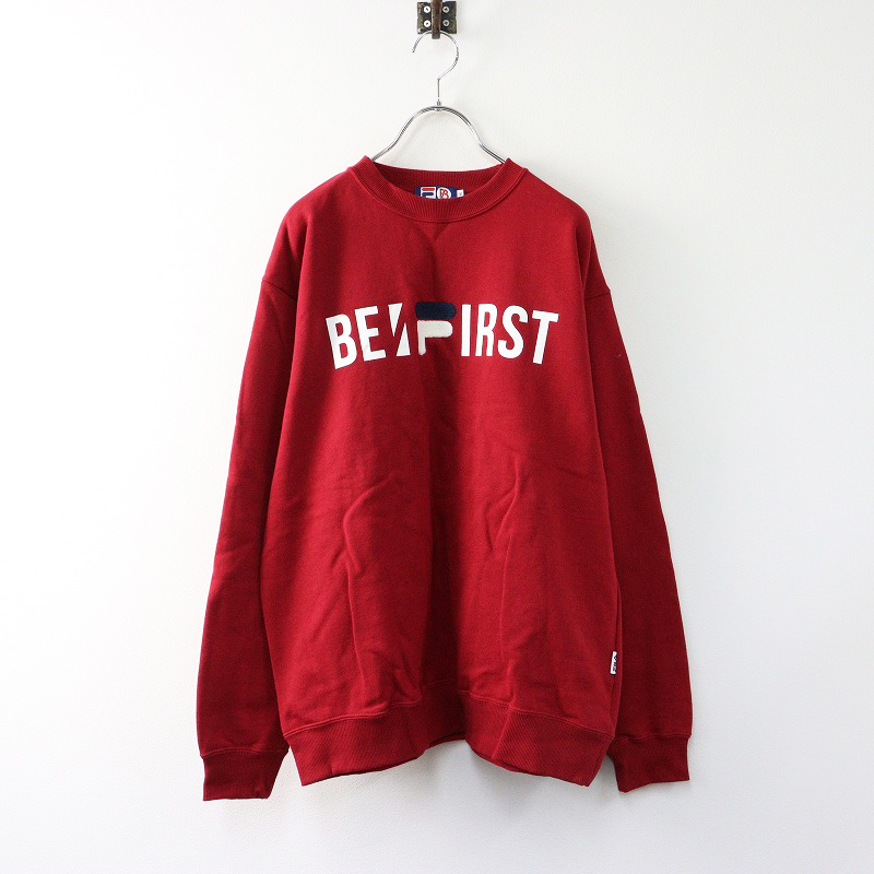 美品 フィラ ビーファースト FILA BEFIRST ロゴ プリント クルーネック スウェットプルオーバー M/レッド トレーナー【2400014269727】