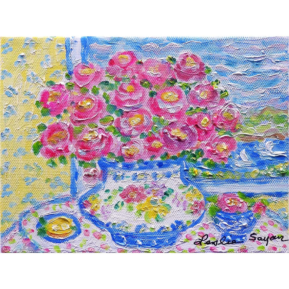 レスリー・セイヤー 作品 油彩0号大 静物画 花 アメリカ レスリー・セイヤー 作品 油彩0号大 静物画 花 アメリカ