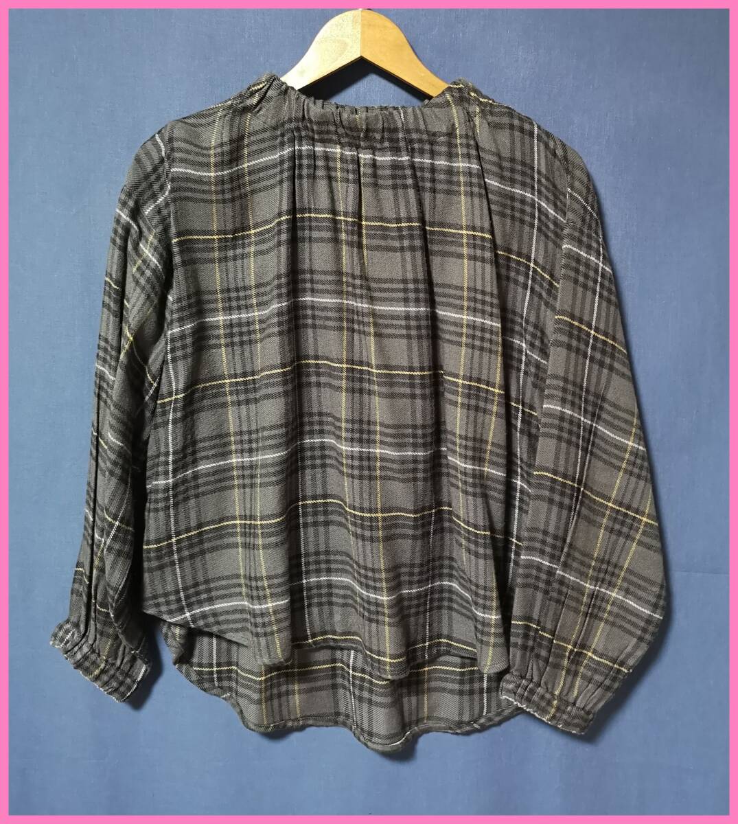ＢＬＷ‐１００‐２☆秋冬☆新品☆送料込み☆即決☆ナチュラル系☆アクリル☆ネル素材☆M～Ｌ☆ブラウス☆グレー系☆チェック柄☆ゴム