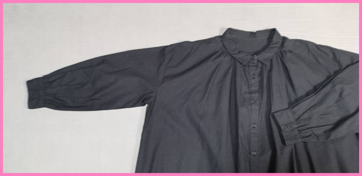 ＢＬＷ‐１０６‐２☆春秋☆新品☆送料込み☆即決☆ナチュラル系☆綿☆カッターシャツより厚手☆M～Ｌサイズ☆ブラウス☆黒☆ギャザー☆