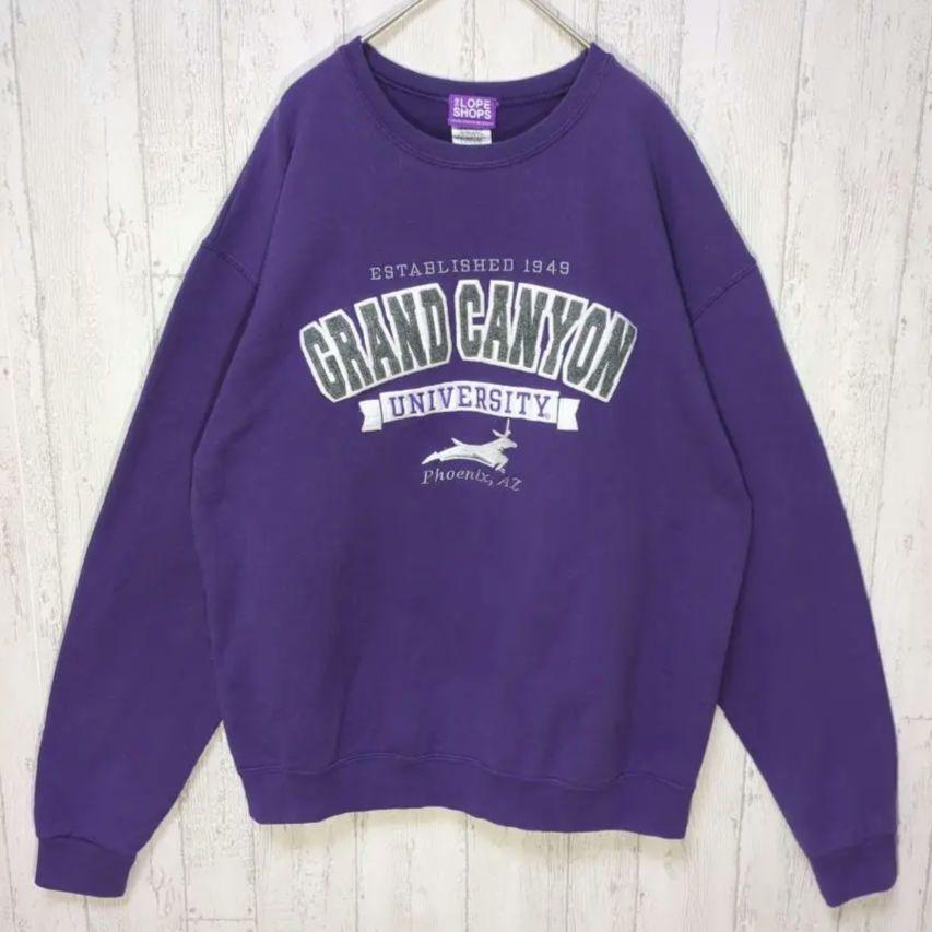 グランドキャニオン　カレッジスウェット　USA古着　パープル　刺繍　アメカジ　#h913_画像1