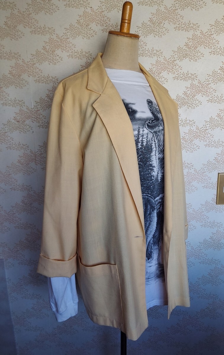 ジャケット テーラードジャケット 薄手 vintage ヴィンテージ ビンテージ 古著 古著屋 jacket イエロー CANADA 黃色 Lサイズ レディース