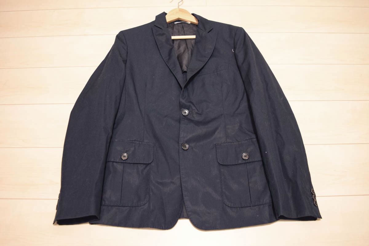 UNITED ARROWS ユナイテッド アローズ 2釦 コットン100% 紺 オールシーズン テーラード ブレザー ジャケット L (H0042513)_画像1