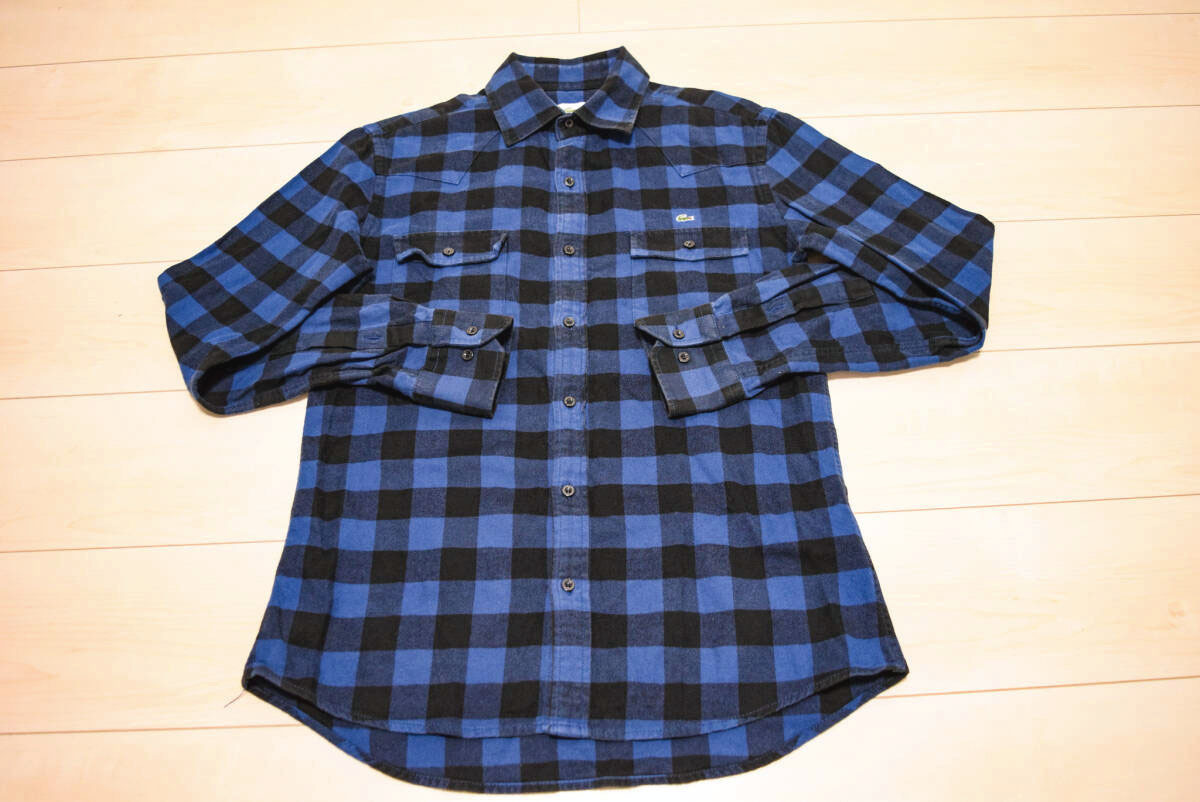 LACOSTE ラコステ コットン100% 長袖 ブロックチェック フランネル ネルシャツ M 秋冬 (J00120307)_画像2