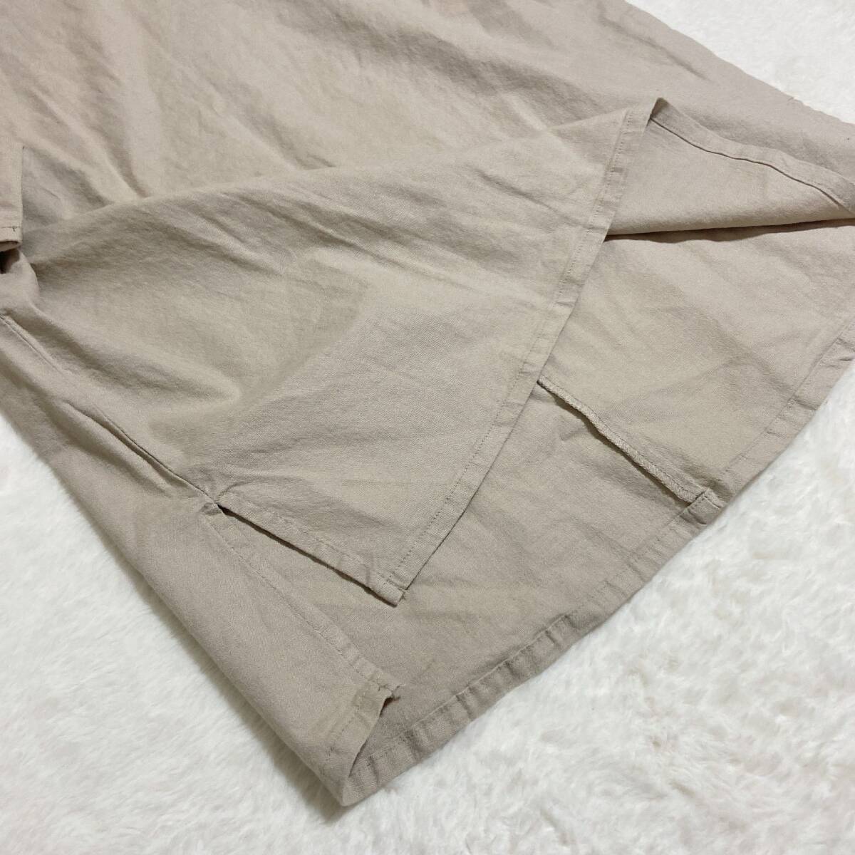 4041 ー大特価ー 良品★リネン混 【リブインコンフォート】 Live in comfort レディース カットソー シャツ (S) ベージュ フレア 半袖