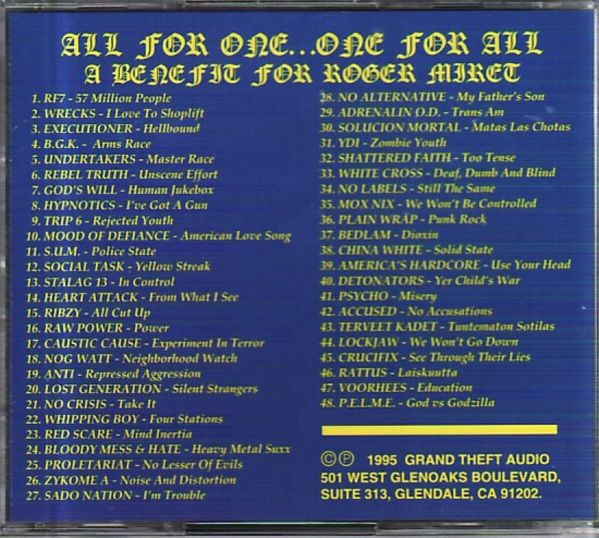 ＊中古CD V.A./ALL FOR ONE...ONE FOR ALL 1995年作品 CRUCIFIX RATTUS TERVEET KADET ACCUSED B.G.K. RAW POWER YDI PROLETARIAT LOCKJAW